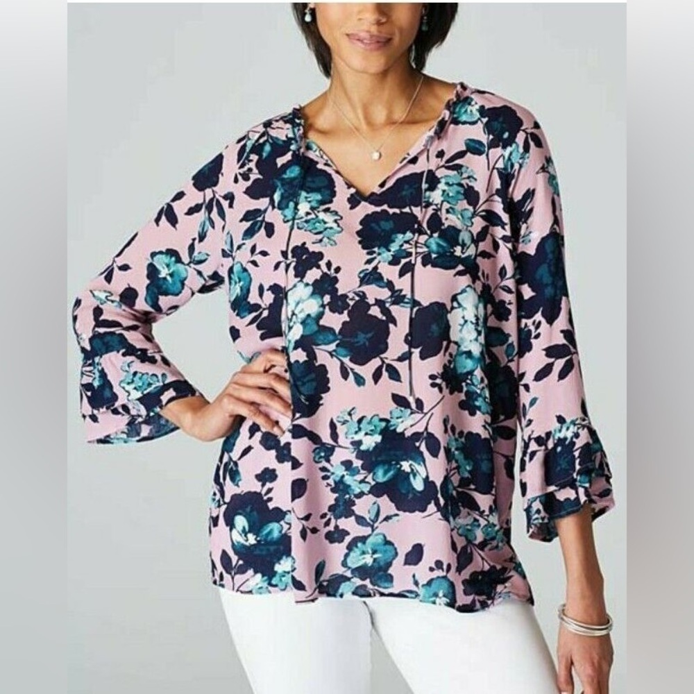 J.Jill Mauve Beautiful Blossoms Tunic top Size Small Petite